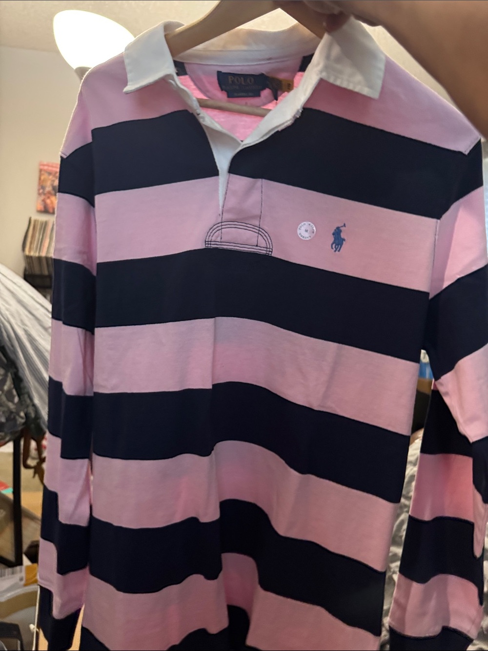 Polo by Ralph Lauren Pink and Navy Striped Rugby Polo